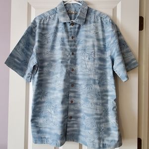 Batik Bay Light Blue Tropical Print Button Down Shirt Size L